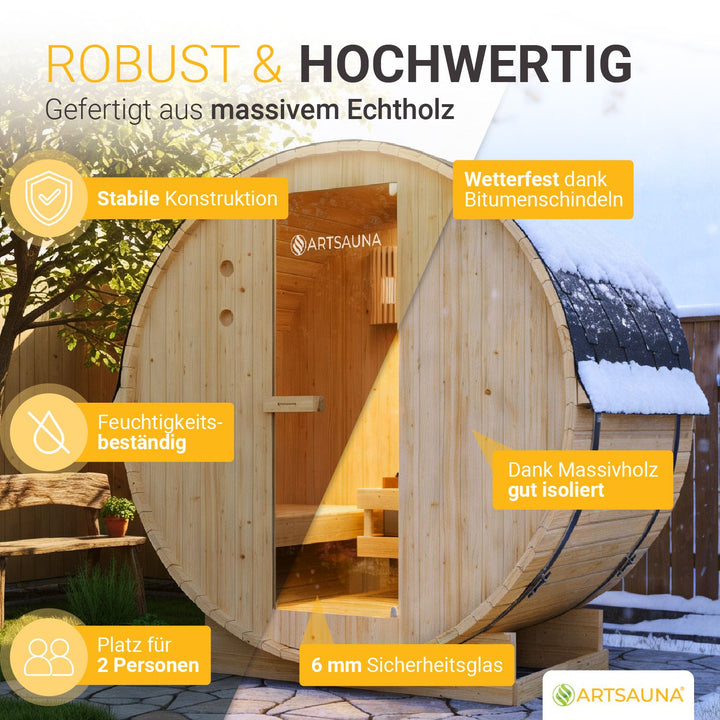 Sauna tonneau Spitzberg avec poêle de sauna