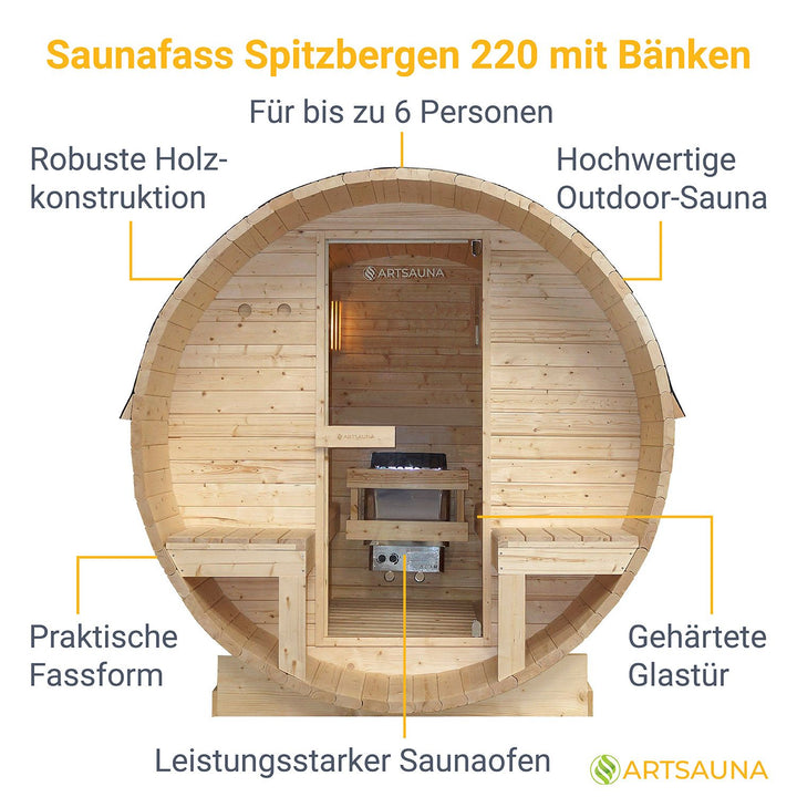 Sauna tonneau Spitzberg avec poêle de sauna