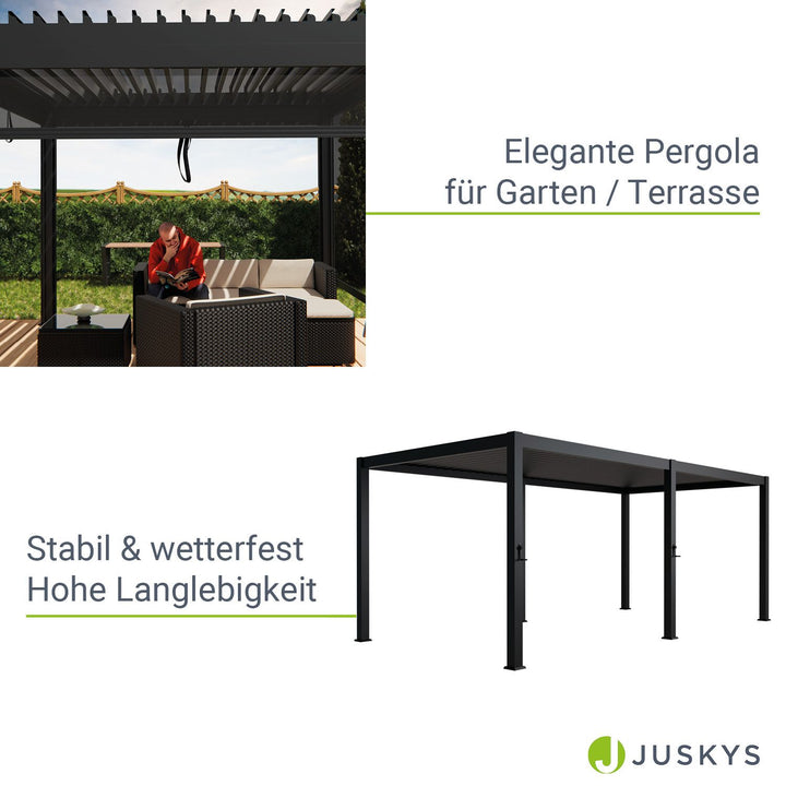 Pergola bioclimatique Tahiti 3 x 5,9 m avec 1x paroi latérale de 3 m
