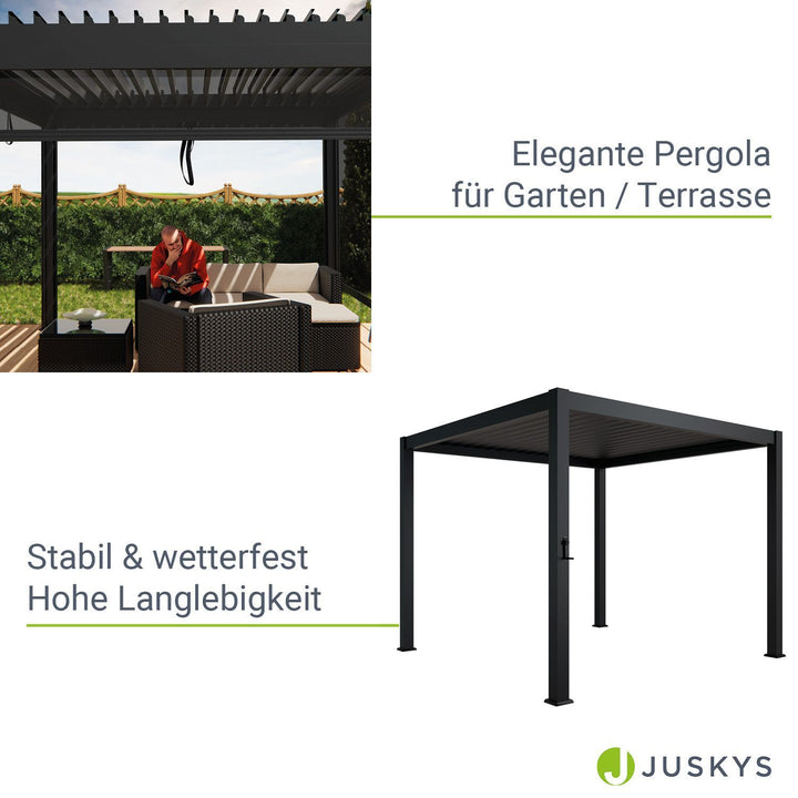 Pergola bioclimatique Tahiti 3 x 3 m avec 2x parois latérales 3 m