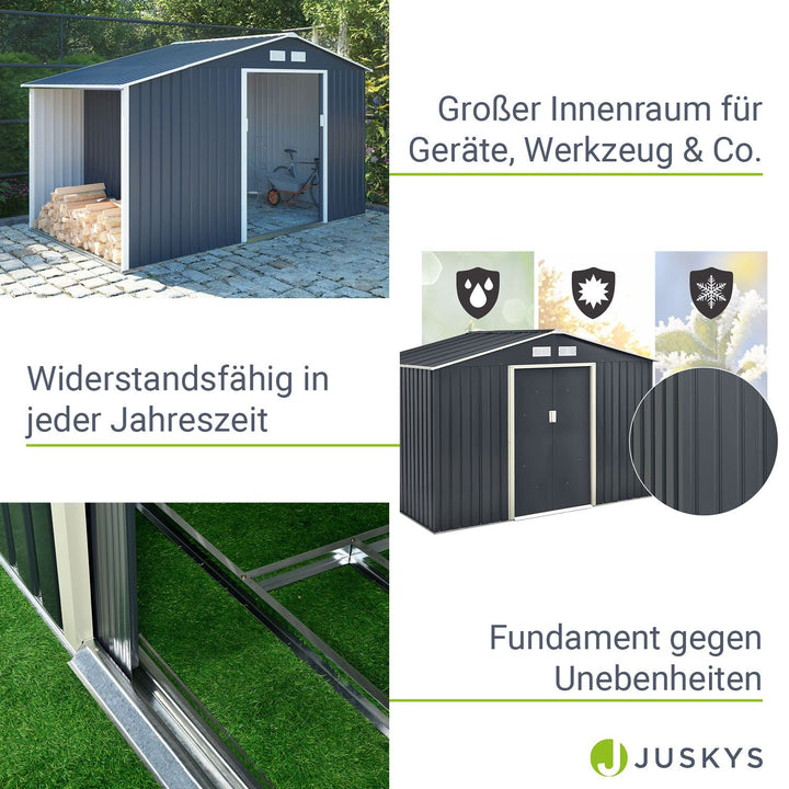 Metall Gerätehaus mit Holzunterstand