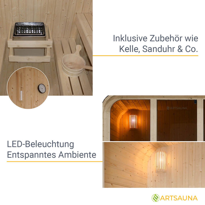 Sauna tonneau carré pour 6 personnes Fjora