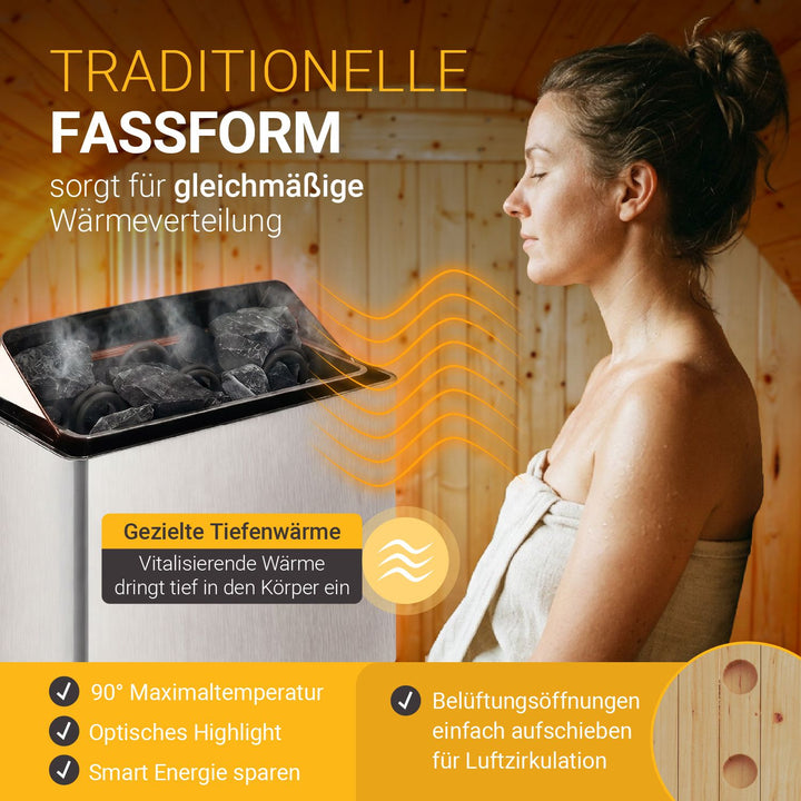Sauna tonneau Spitzberg avec poêle de sauna
