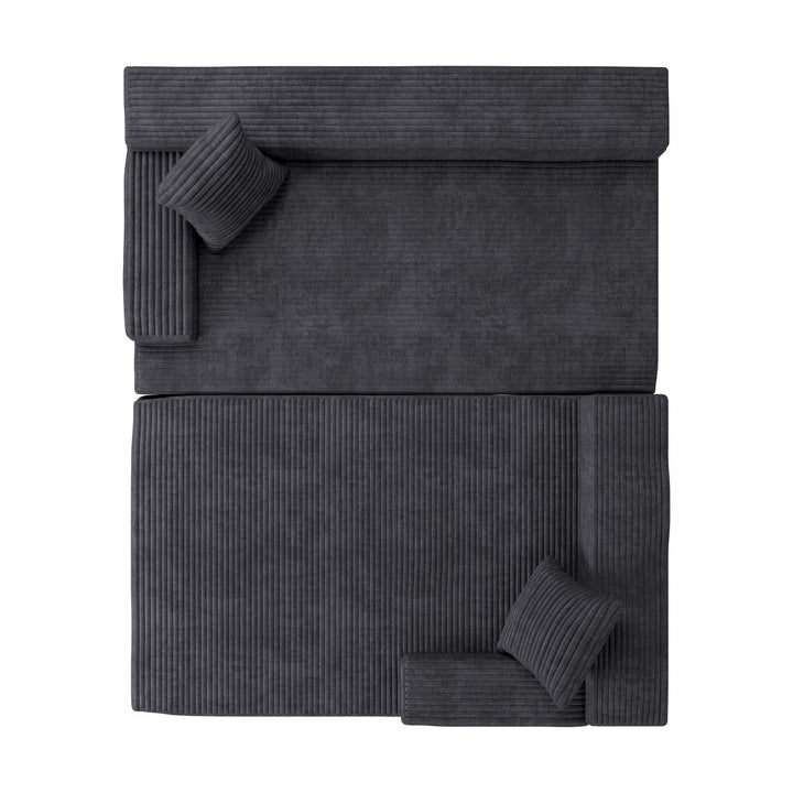 Canapé Coredo avec revêtement en velours côtelé et coussins décoratifs
