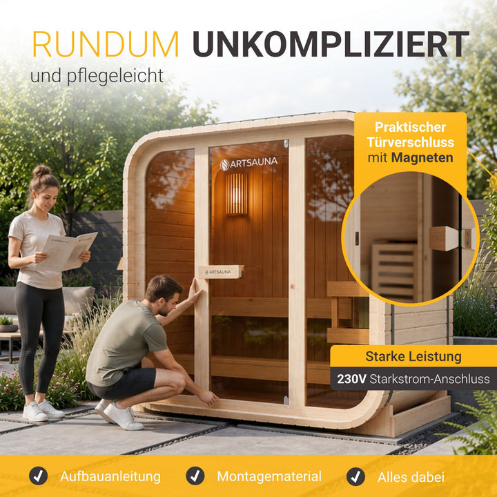 Sauna extérieur cube Fjora M – 3 places, poêle 3,6 kW
