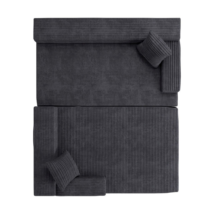 Canapé Coredo avec revêtement en velours côtelé et coussins décoratifs