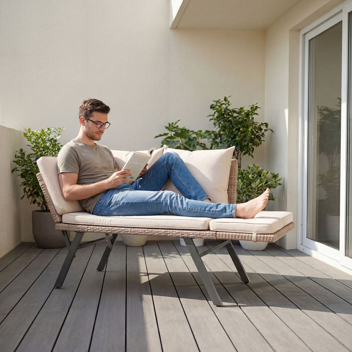 Polyrattan Multifunktionsbank Calvia Schwarz/Grau/Creme